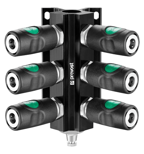 Prevost 6 Outlet Wall Manifold MF 204 High Flow Couplings Compressed Air Systems