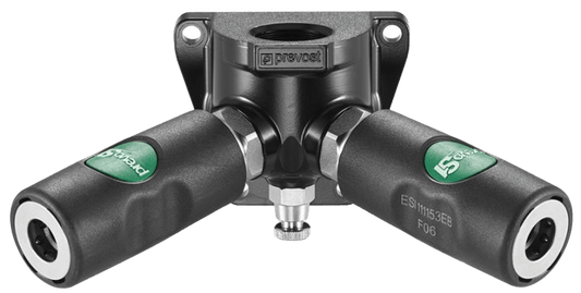 Prevost Female Thread Double Wall Manifold - 2 Couplers& Drain - 1/2" High Flow Profile