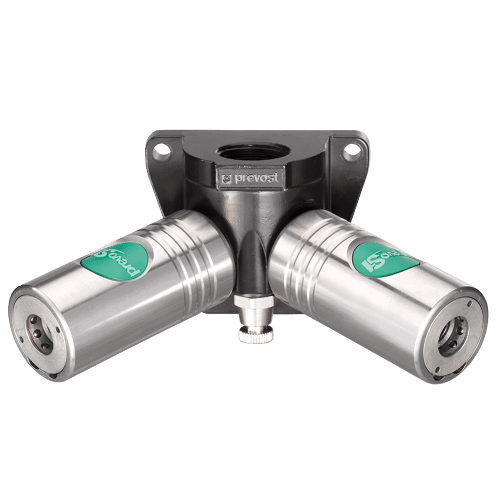 Prevost Female Thread Double Wall Manifold – 2 Couplers & Drain – 1/2″ High Flow Interchange