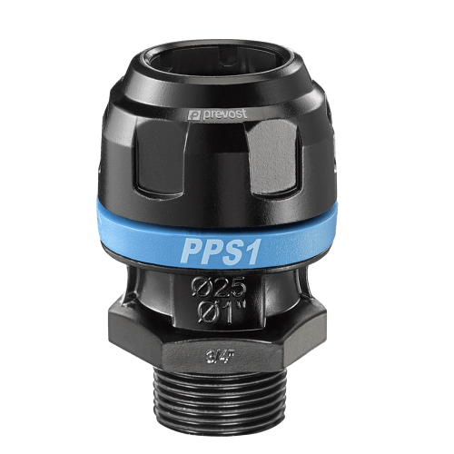 Prevost Male Straight Fitting for Compressed Air Blue Aluminum Pipe Systems